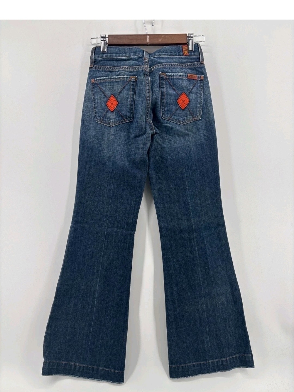 Seven For All Mankind Women's Flared Jeans with Orange Pocket Accent Size 24